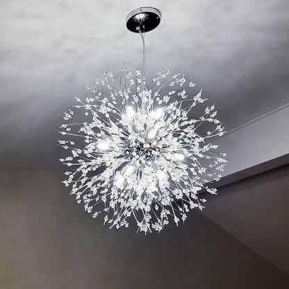 Yiisem Modern Crystal Chandeliers, 9-Light Chrome Dandelion Firework Pendant Lighting, Chandelier Light Fixtures for Dining Room Bedroom Living Room Restaurant Kitchen Hallway