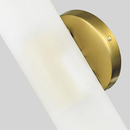DAYCENT Modern Brass Wall Sconces Set of Two Frosted Glass Wall Light Fixture 2-Light Cylinder Bathroom Vanity Lights Gold Glass Sconces Wall Lighting for Hallway Bedroom Staircase