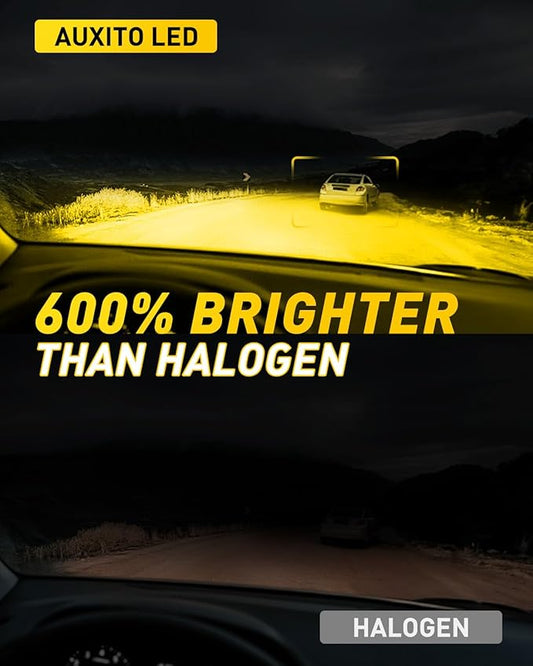 AUXITO H3 LED Bulb Yellow 3000K, 16,000LM 600% Super Brighter, 10 Years Lifespan, 1:1 Size Plug-n-Play, 100% Perfect Installation, H3 LED Fog Lighr Bulb for Fog Lamp, DRL, Canbus Ready, Pack of 2