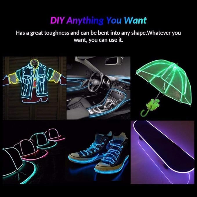 Searik LED Neon Light Ice Blue, 16.4ft/5m Portable EL Wire Glowing Rope Lights LED Strips with Battery Controller for Halloween Decorations Party Favor Festival DIY Car Clothes Decor (Light Blue)