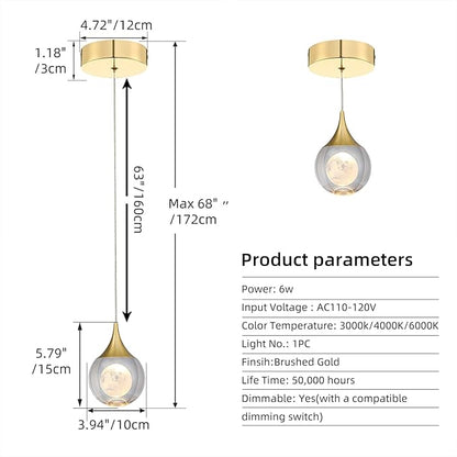 JoollySun Modern Crystal Pendant Light: Mini Gold Hanging Light Fixture for Kitchen Island Bathroom