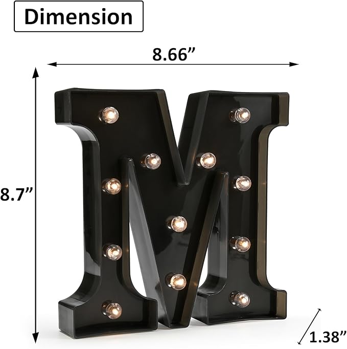 OYCBUZO Light Up Black Alphabet Marquee Letters Sign LED Marquee Number Lights Sign for Night Light Home Bar Christmas Party Lamp Wedding Birthday Decoration M