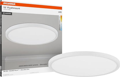 Sylvania 15" Dual Selectable Slim Ceiling Light Fixture, 24W/28W/32W, 2200/2600/3000 LMS, 5 Color Selectable (2700/3000 / 3500/4000 / 5000K), Dimmable, White Finish - 1 Pack (67282)