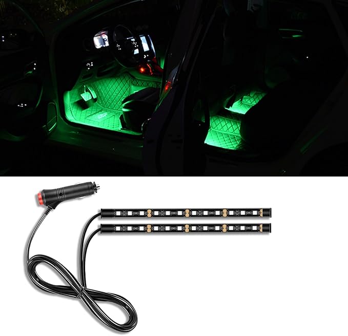 Car LED Strip Light, 24 LED RGB Auto Under Dash Interior Atmosphere Lights, 12V Ambient Night Light, Auto Interior Decorative Lamp, Universal Car Accessories (Green, Cigarette Adapter)