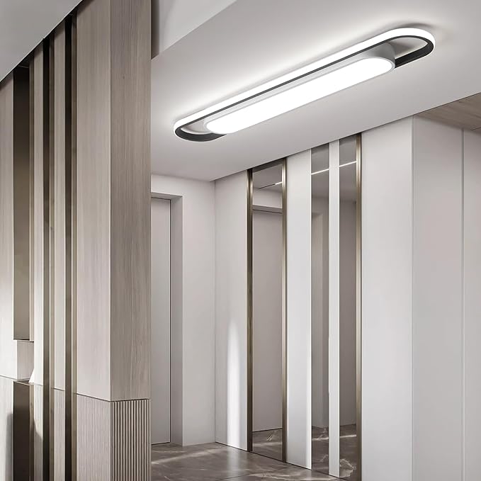 4Ft Modern Smart LED Linear Ceiling Lights Dimmable LED Ceiling Lamp with Remote Control,65W Metal/Acrylic Flush Mount Ceiling Lighting Fixtures for Kitchen Living Room Kitchen Dining Room (48")
