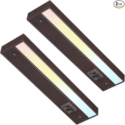 TORCHSTAR LED Under Cabinet Lighting 5CCT, 12 Inch 8W 600LM, Hardwired & Plug-in, 5 Color Selectable CRI90 120V ETL T24 Dimmable Under Counter Lights for Kitchen, Bronze Aluminum Housing, 2 Pack