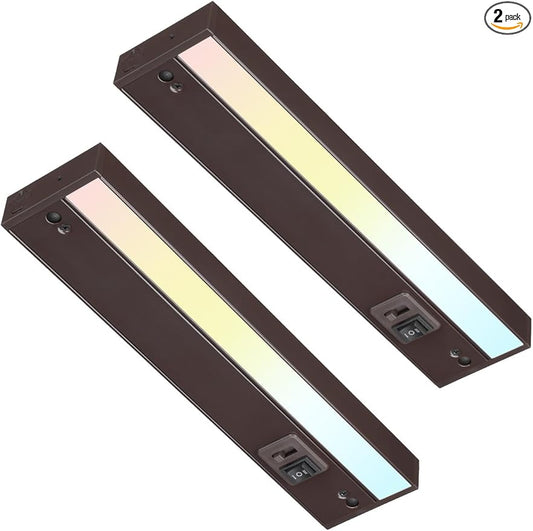TORCHSTAR LED Under Cabinet Lighting 5CCT, 12 Inch 8W 600LM, Hardwired & Plug-in, 5 Color Selectable CRI90 120V ETL T24 Dimmable Under Counter Lights for Kitchen, Bronze Aluminum Housing, 2 Pack