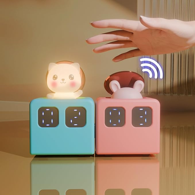 Colorful Life Interactive Train Night Light – Sensor Engine with Musical Animal Cars, Magnetic Connection, Rechargeable, Warm & White LED, Cute Cat Design (Pink Cat, Eight Tone Model)