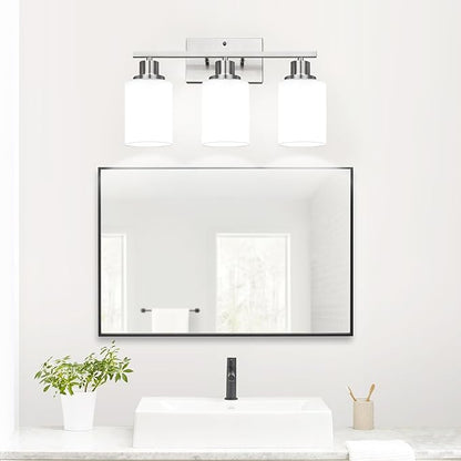 MOKATNG 3-Light Bathroom Light Fixtures, Brushed Nickel Vanity Light with Milky White Shades, Bathroom Lighting Fixtures Over Mirror, Modern Bathroom Wall Lamp for Mirror Living Room Cabinet Bedroom
