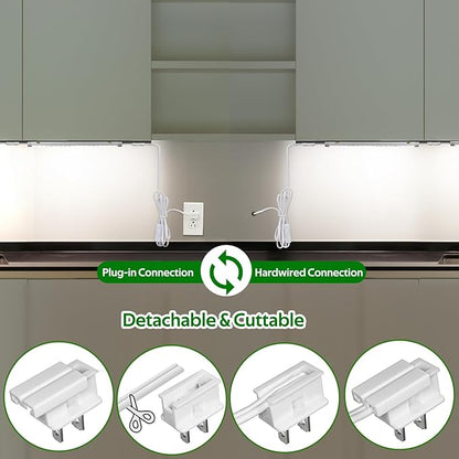 AIBOO Under Cabinet Lighting, Dimmable 12 inch Under Counter Lights, 120V Plug in & Hardwired, Linkable LED Closet Lights for Kitchen, Shelf, Workbench, Desk,Cupboard,Garage (6 PCS),Cold White 6000K