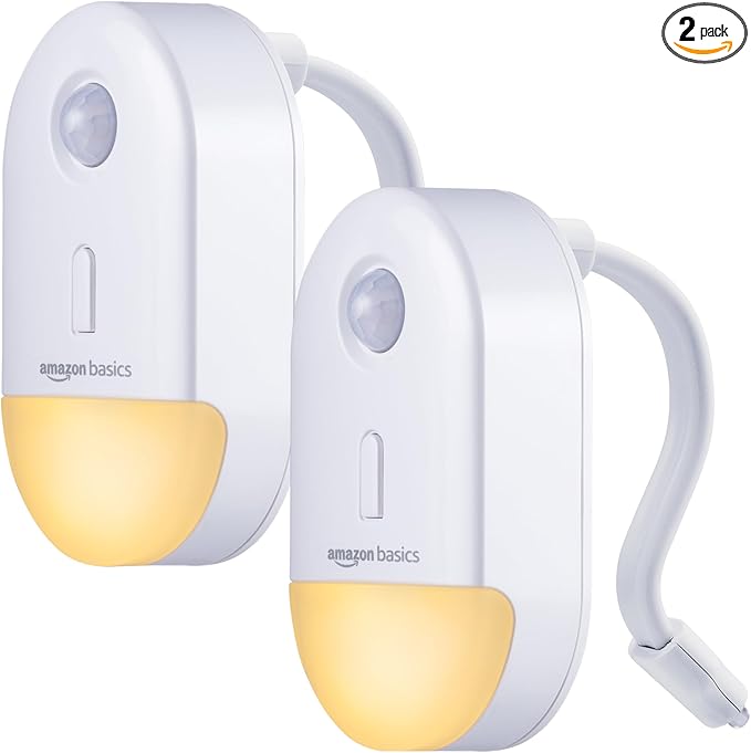 Amazon Basics Color Changing LED Toilet Bowl Motion Sensor Light, Battery Operated, Auto-off After 60 Seconds, 15 ft Detection Range, 2 Pack, White