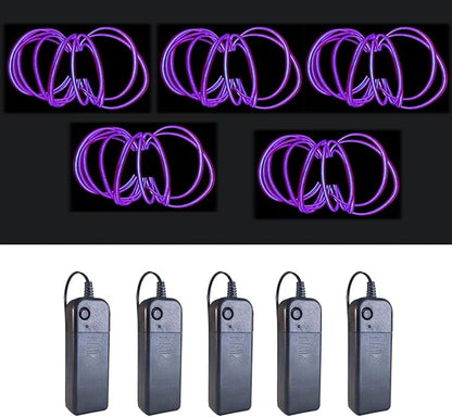 MaxLax EL Wire Purple 5-Pack, 9ft/2.75m Neon Light Wire with Noise Reduction and Battery Pack…