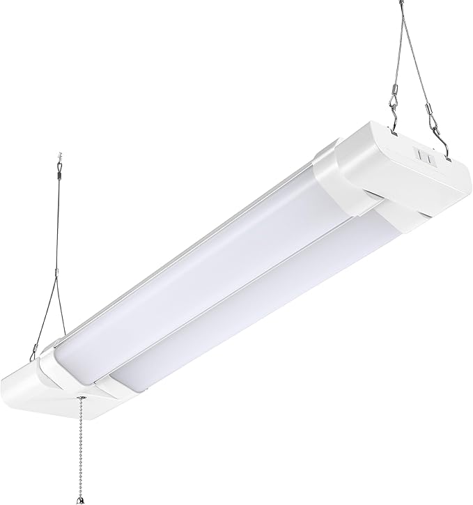 Maxxima 2 ft. Utility LED Adjustable Shop Light Fixture - 5000 Lumens, 50 Watt, Linkable, Frosted Lens 5000K Daylight, Plug in, Pull Chain, Ideal for Garage and Workshop Lighting, Hardware Included