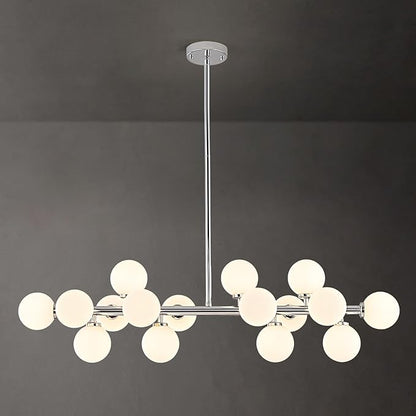 16-Light Globe Sputnik Chandelier, Mid Century Modern Light Fixture Over Table, Chrome Silver Linear Chandeliers for Dining Room and Kitchen Island (Milk White Glass Bubble Shades, 40 Inch)