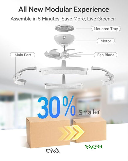 addlon Ceiling Fans with Lights and Remote, 20'' Low Profile Ceiling Fans, 3000-6000K Dimmable Modern Flush Mount LED Fan Light, Fandelier Ceiling Fan for Bedroom, Kitchen, Living Room, White