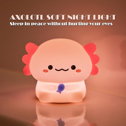 Axolotl Cute Cartoon Nursery Night Lights, Animal Design Safe Silicone Soft LED Nursery Lamp for Toddler Room Decoration