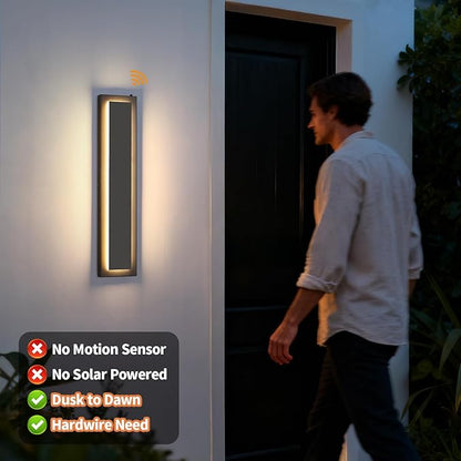 tewei 23.6'' Dusk to Dawn Outdoor Wall Lights, Modern Black LED Outdoor Wall Sconce, Large Long Exterior Lighting Fixtures Outside Porch Lights for House, Garage, Warm White 3000K, 1 Pack