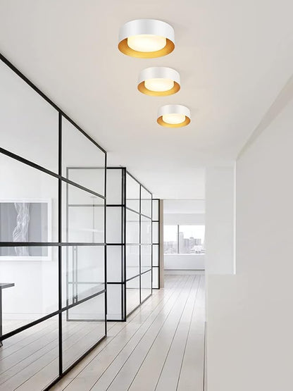 Yiisem Modern White and Gold Flush Mount Ceiling Lights, Glass Round Ceiling Lighting, Minimalist Drum Close to Ceiling Light Fixtures for Bedroom, Dining Room, Bathroom, Hallways, Living Room