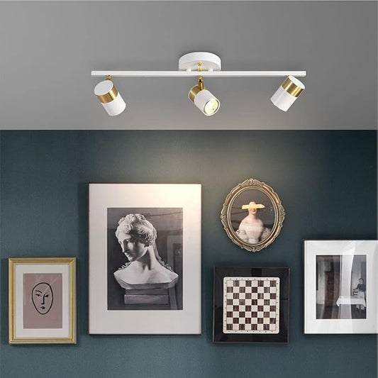 White 3 Lights Track Lighting Fixtures, LED Track Lighting with Rotatable Light Head & GU10 Bulbs, Ceiling Spotlight Fixtures for Farmhouse Garage Basement Shower