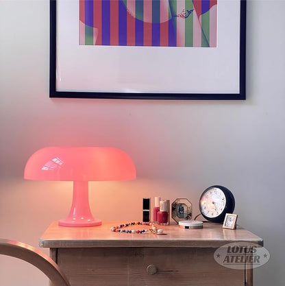 Lotus Atelier Light Pink Mushroom Lamp for Room | Aesthetic Modern Lighting for Bedroom Retro Pink Room Decor Midcentury Lamp