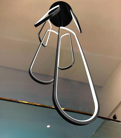 6-Rings Modern Chandelier, LED Black Large Contemporary Light for Staircase, Dimmable Flush Mount High Ceiling Chandeliers with Remote Control for Villa Foyer