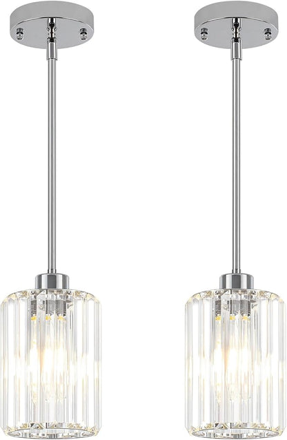 2 Pack Chrome Crystal Pendant Lights Kitchen Island, Modern Kitchen Pendant Lighting Over Island Dining Room Light Fixtures Adjustable Hanging Pendant Light for Bathroom Hallway Entryway Bedroom Foyer