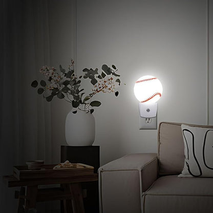 Baseball Sports Night Light Plug Into Wall Auto Led Sleep Round Lamp for Living Room Hallway Stairs