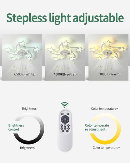 Yfrest Modern Ceiling Fan with Lights Remote Control, White Star Ceiling Fan with Light APP Control, 6 Speeds 3 Light Color Low Profile Ceiling Fan for Kitchen Bedroom