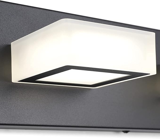 Ralbay Modern Matte Black Bathroom Vanity Light Fixtures 6 Lights Acrylic Modern LED Black Vanity Lights for Bathroom (4500K Neutral White Light)
