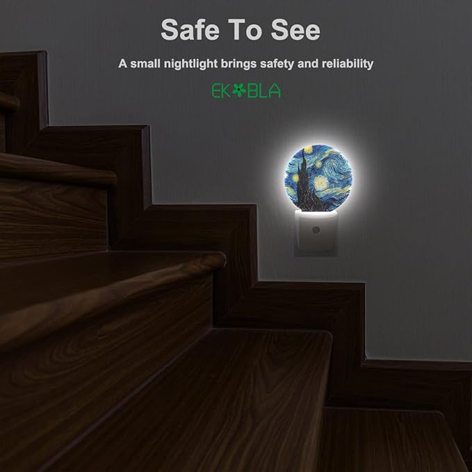 EKOBLA Van Gogh Starry Night Plug-in Night Light, Art LED Nightlight with Auto Sensor, 0.5W Sleep Friendly for All Ages