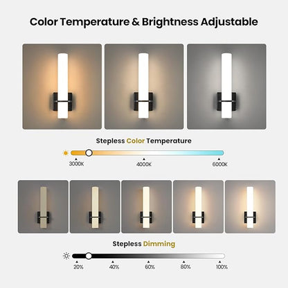 AIJIASI Black Battery Operated Wall Sconces Set of 2, 10000mAh Rechargeable Wireless Wall Sconce with Remote Control, 3000K-6000K Dimmable LED Wall Lights for Living Room Bedroom Hallway 15 Inch