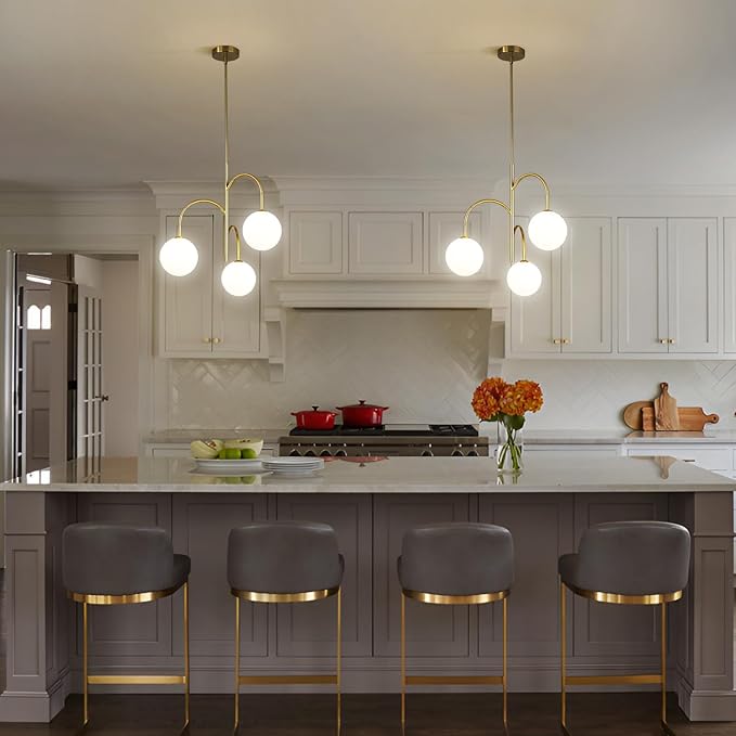 3 Light Milk Glass Chandelier Small Gold Chandelier Vintage Bedroom Pendant Light Fixture White Globe Ceiling Light Mid Century Modern Sputnik Light