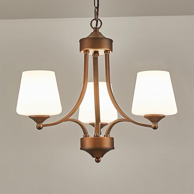 3-Light Oil Rubbed Bronze Chandelier for Dining Room Farmhouse Pendant Light Fixture with Frosted Glass Rustic Ceiling Lighting Modern Hanging Lamp for Kitchen Island Entryway, 47.2" Height Adjustable