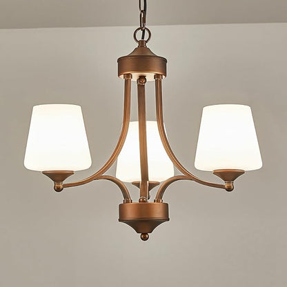 3-Light Oil Rubbed Bronze Chandelier for Dining Room Farmhouse Pendant Light Fixture with Frosted Glass Rustic Ceiling Lighting Modern Hanging Lamp for Kitchen Island Entryway, 47.2" Height Adjustable