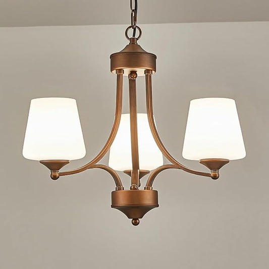 3-Light Oil Rubbed Bronze Chandelier for Dining Room Farmhouse Pendant Light Fixture with Frosted Glass Rustic Ceiling Lighting Modern Hanging Lamp for Kitchen Island Entryway, 47.2" Height Adjustable