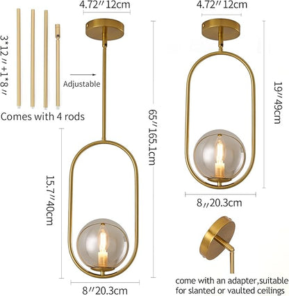 Modern Pendant Lighting Gold Hanging Light Fixture for Sloped Ceiling,Brass Pendant Lighting Fixture Pendant Chandelier Globe Gray Hanging Light
