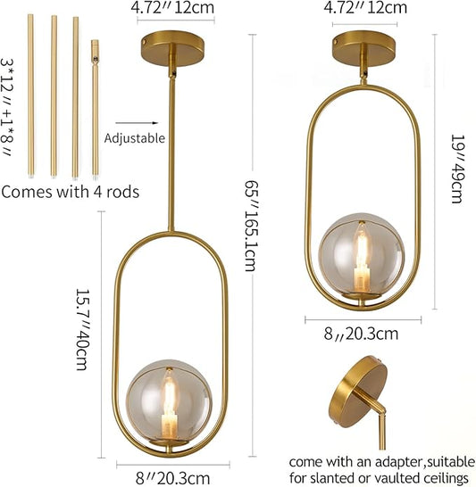 Modern Pendant Lighting Gold Hanging Light Fixture for Sloped Ceiling,Brass Pendant Lighting Fixture Pendant Chandelier Globe Gray Hanging Light