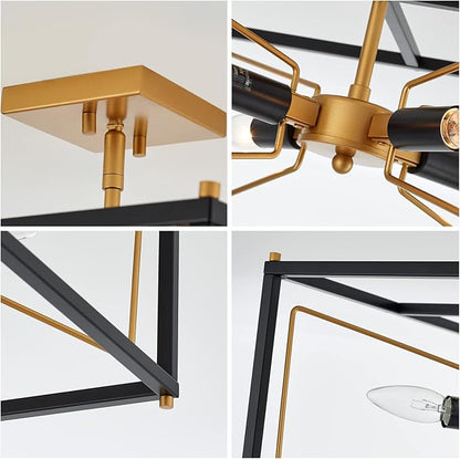 Industrial Semi Flush Mount Ceiling Light, Antique Brass Brush Paint and Black Finish Cage Mini Chandelier Mid Century for Porch Hallway Kitchen Bedroom Balcony 4-Light