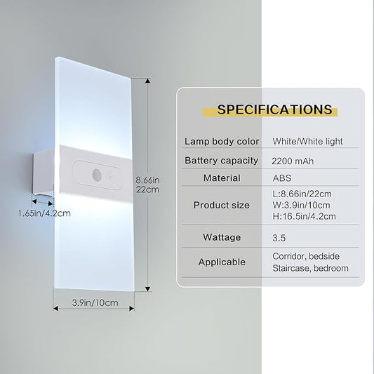 Battery Sconces Wall Decor Set Of 2, Motion Sensor Light Idoor Wireless Dimmable Wall Lamp With button switch, Cold White Magnetic Stick On Lights For Wall,Wall Lights For Bedroom,Hallway,Stair