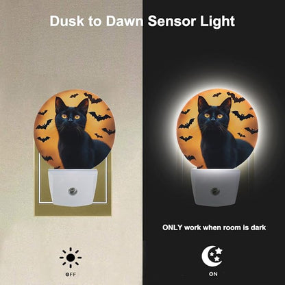 EKOBLA Black Cat Plug-in Night Light, Cool Halloween Animal LED Nightlight with Dusk to Dawn Sensor for Gifts & Home Decor