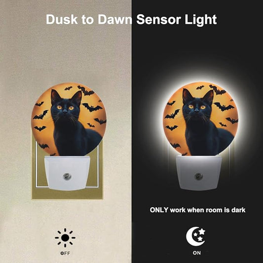 EKOBLA Black Cat Plug-in Night Light, Cool Halloween Animal LED Nightlight with Dusk to Dawn Sensor for Gifts & Home Decor
