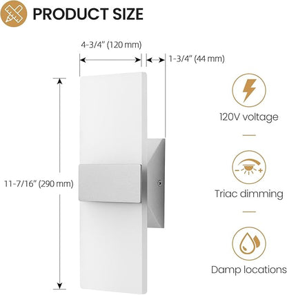 Modern LED Wall Sconces Set of Two, 12 Inch Indoor Dimmable Brushed Nickel Wall Lights, 12W 2700K-5000K Adjustable, Hardwired Acrylic Wall Sconces for Living Room Bedroom Hallway, ETL