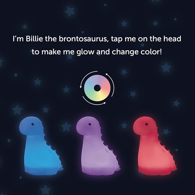 Globe Electric Multicolor LED Silicone Night Light, Brontosaurus Tap Light, Rechargeable, Color Changing, Soft BPA-Free Body, Kids Nursery Décor, 13848
