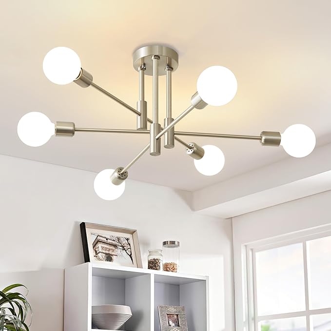 Biewalk Modern Chandelier Ceiling Light Fixture, 6-Light Sputnik Dining Chandeliers 31.18" Gold and Black Chandelier Over Table, Mid Century Lights Fixture for Dining Room Living Room Kitchen Island