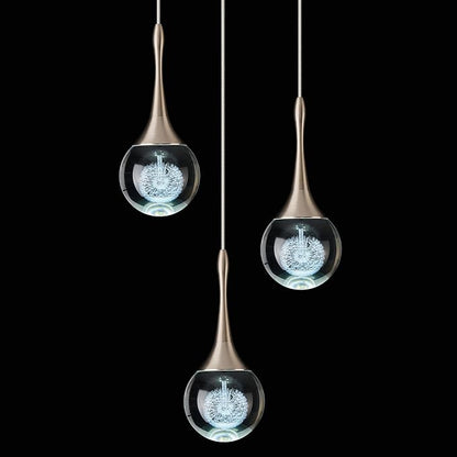 3-Light Nickel Teardrop Pendant Lighting, 15W Modern Dimmable LED Crystal Chandelier Cluster Pendant Light for Kitchen Island Dining Room Hallway Bathroom 6000K Cold White