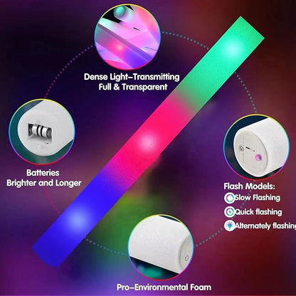 SHQDD 105PCS LED Foam Glow Sticks, Foam Light up Sticks Bulk Party Pack with 3 Modes Colorful Flashing, Glow in The Dark Party Supplies for Parties, Wedding, July 4th, Birthday,Raves,Concert,New Year