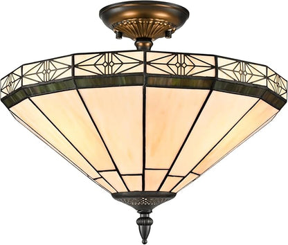 DIRYZON Tiffany Style Flush Mount Ceiling Light - 3-Light Stained Glass Light Fixture Vintage Ceiling Light with Glass Copper Shade for Hallway Living Room Bedroom