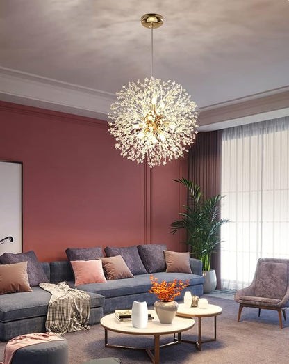 Gold Crystal Chandeliers 12-Light Modern Dandelion Light Fixture,Firework Chandelier,Personalized Ceiling Hanging Lighting for Bedroom,Dining Room,Living Room Chandelier