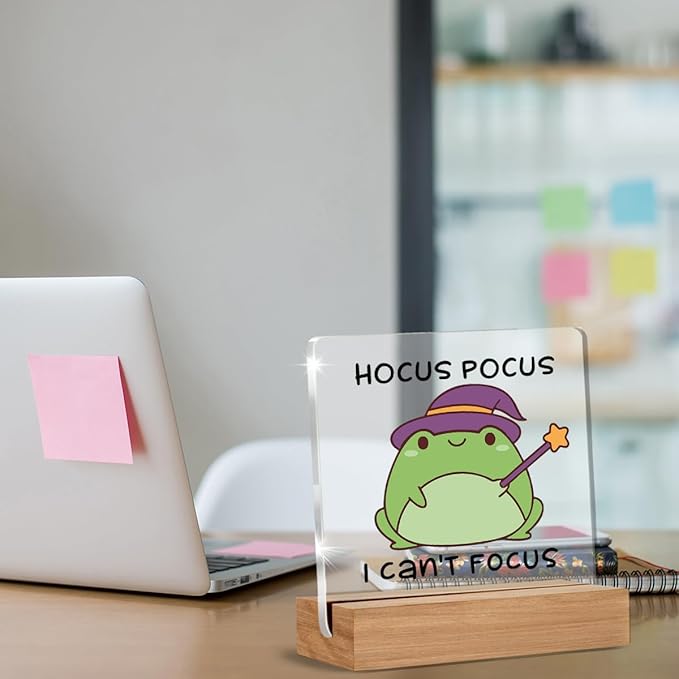 Funny ADHD Gifts for Women Men, Mental Health Desk Decor, Hocus Gifts for Neurodivergent Teens, People With ADHD, Cute Funny Frog Acrylic Plaque Table Sign Office Desk Decor 4 × 4 Inch