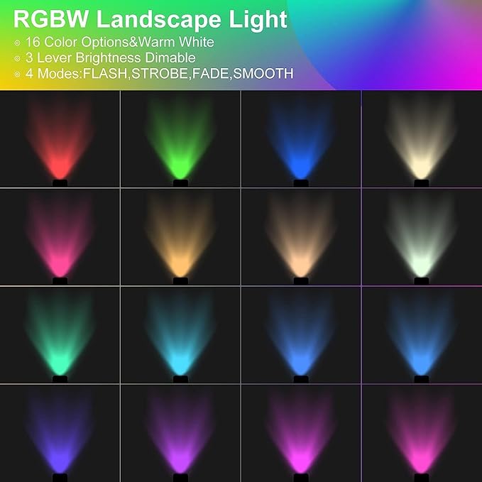 12W RGBW Landscape Spotlight,Color Changing120V Landscape Lighting with Remote,IP65 Landscape Lights 16 Colors +Warm White Garden Decorative Lamp with US 3 Prong(8Pack)
